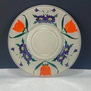 Hand Painted Glass Serving Plate Orange Purple Flowers